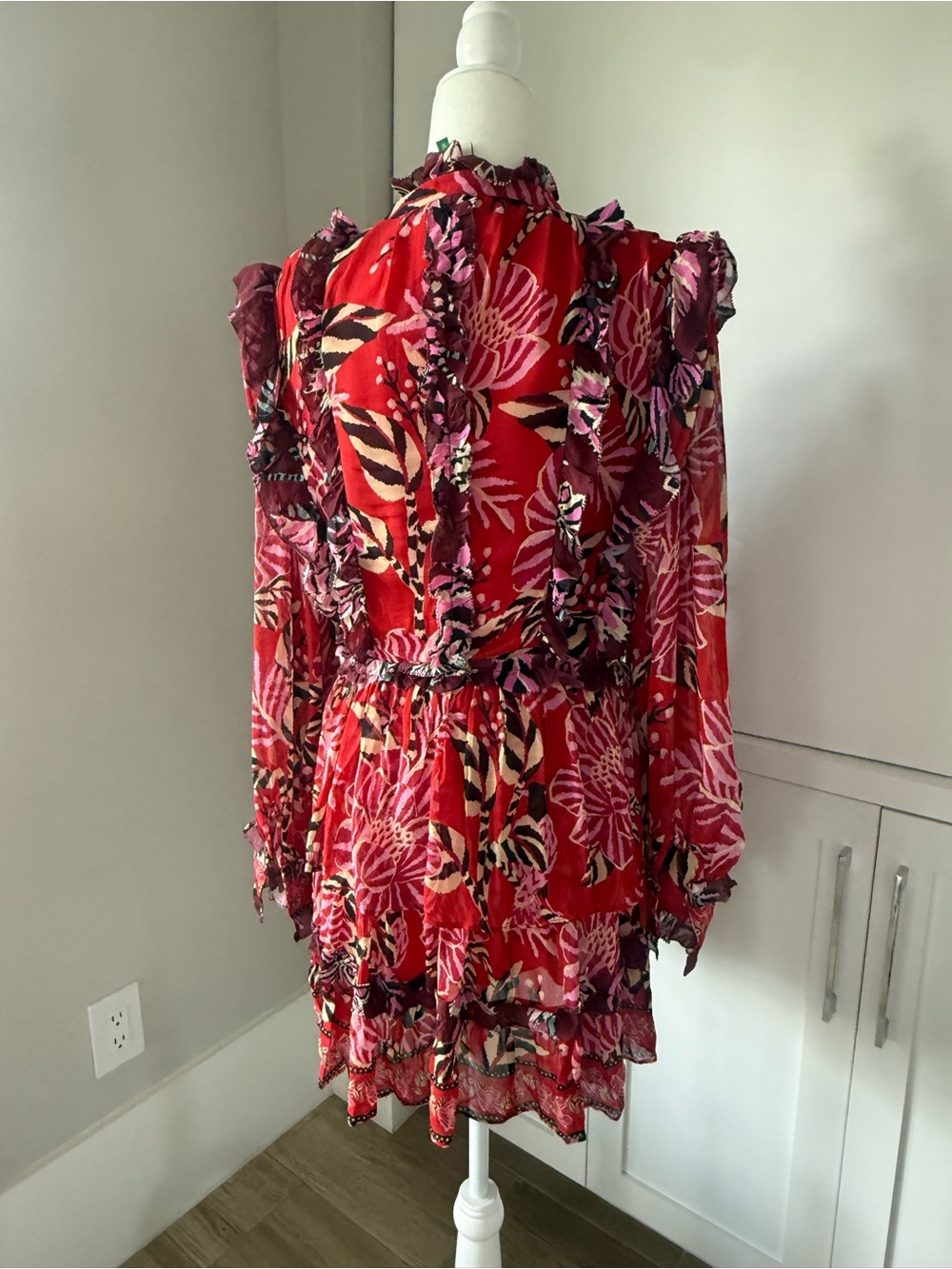 FARM Rio Red and Pink Floral Ruffle Long-Sleeve Dress - Picture 6 of 11